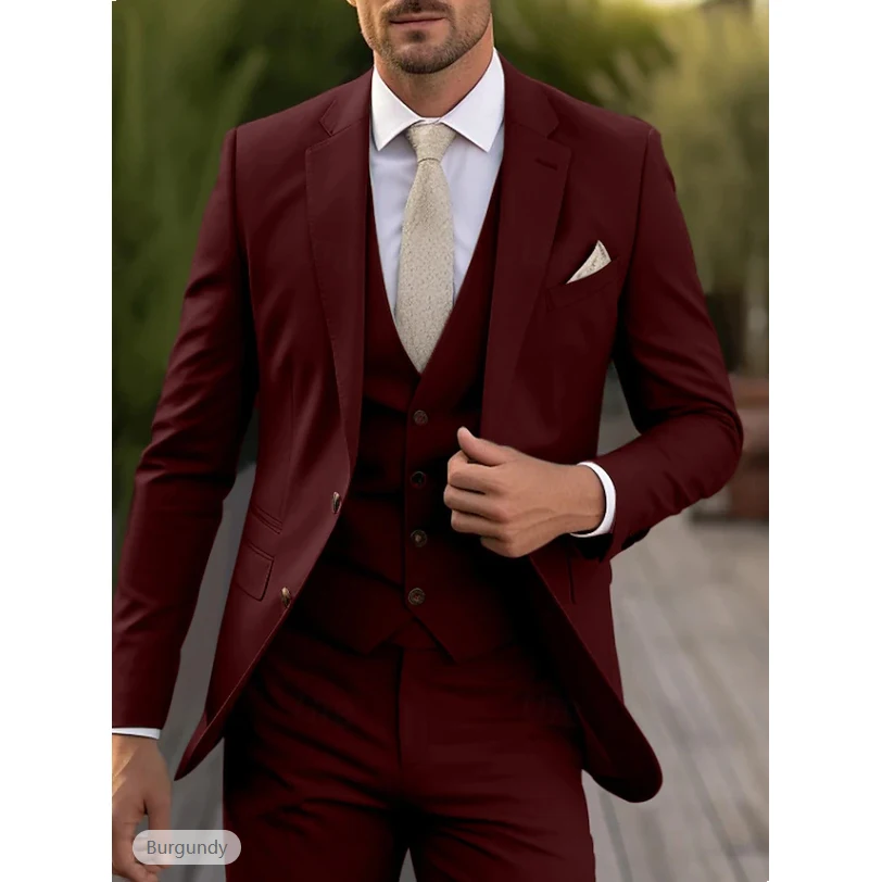 New Fashion Green Men's Wedding Prom Party Suits 3 Pieces Daily Casual Groom Tuexdos Blazer Vest Pants Costume Homme Mariage