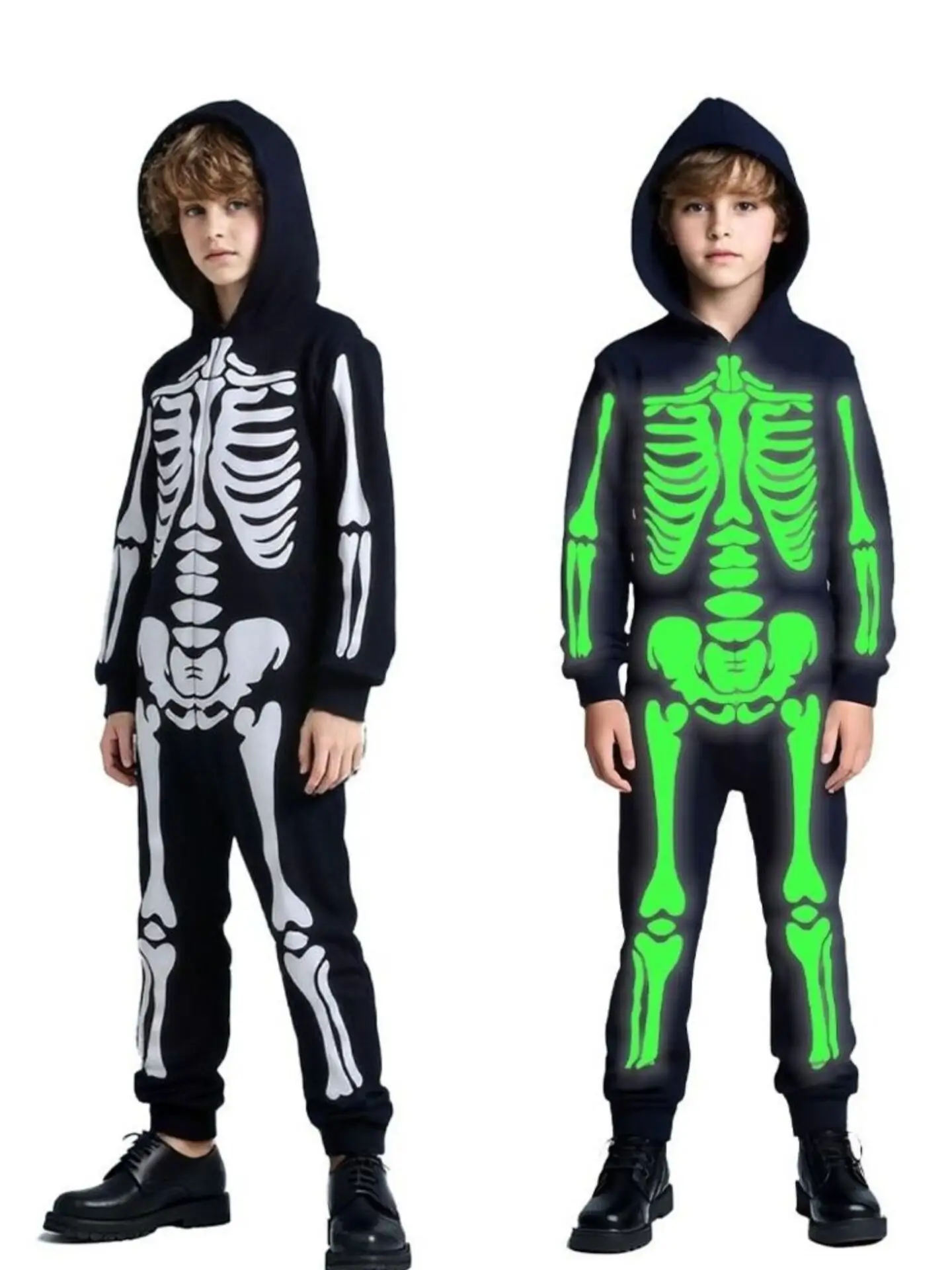Skeleton Luminous Glow In Dark Halloween Outfit Scary Theme Party Kids Performance Role Play Carnival Holiday Dress Up Clothing