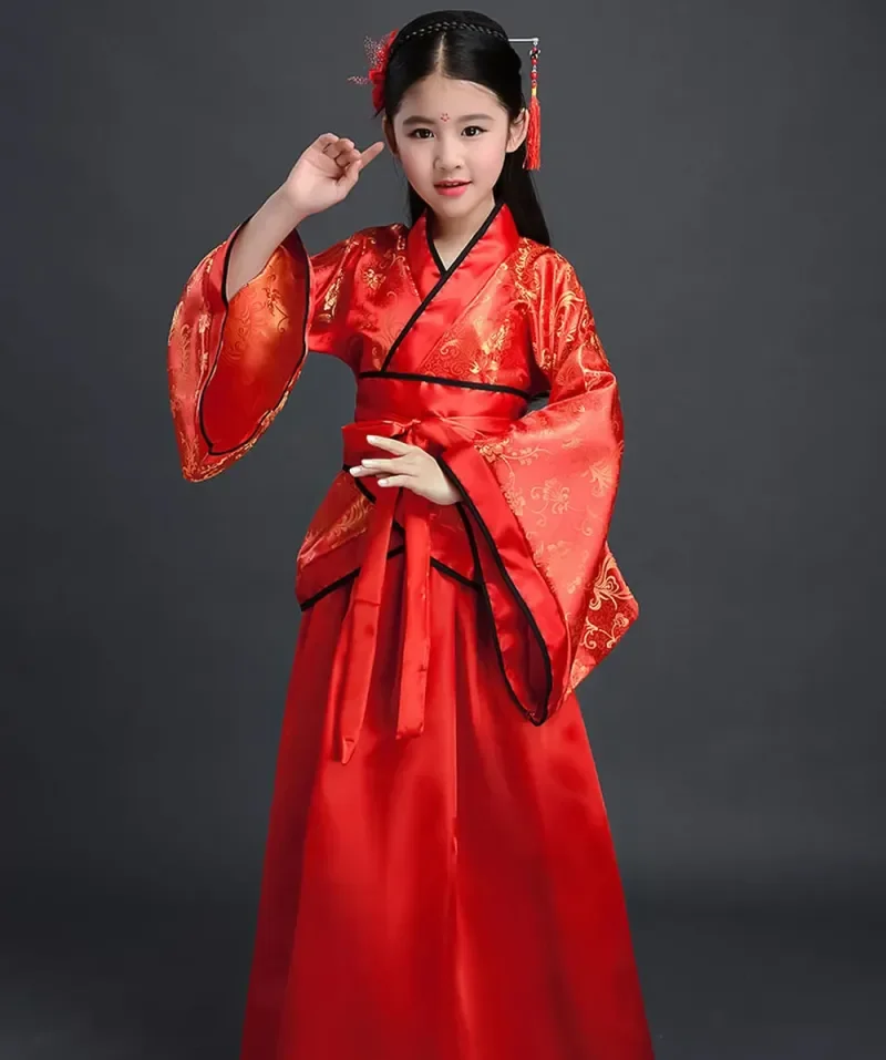 Dress Girls Children Kimono Traditional Ethnic Fan Students Chorus Dance Costume Japanese Yukata Kimono Style Ancient Chinese