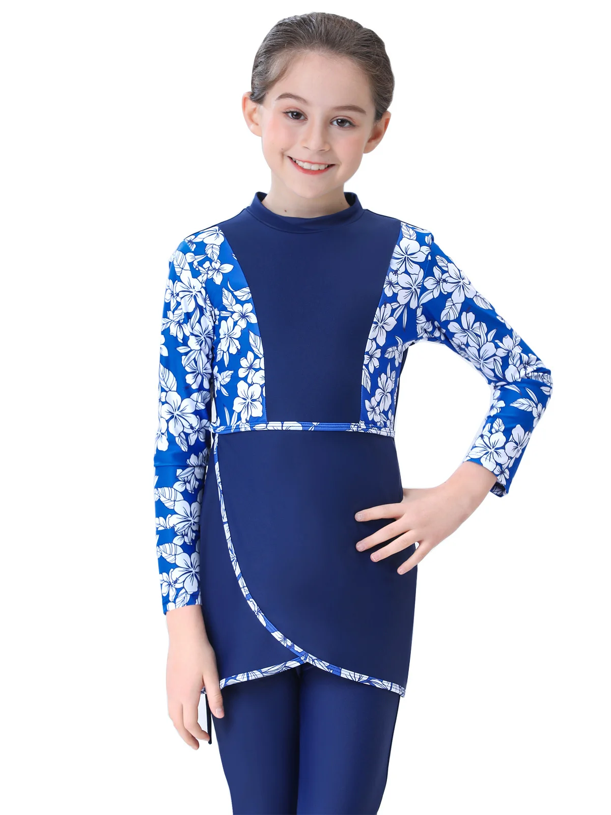 Hijab costume da bagno islamico per bambini costumi da bagno per bambini modesto costume da bagno manica lunga Plus Size ragazze Burkini 2 pezzi costume da bagno