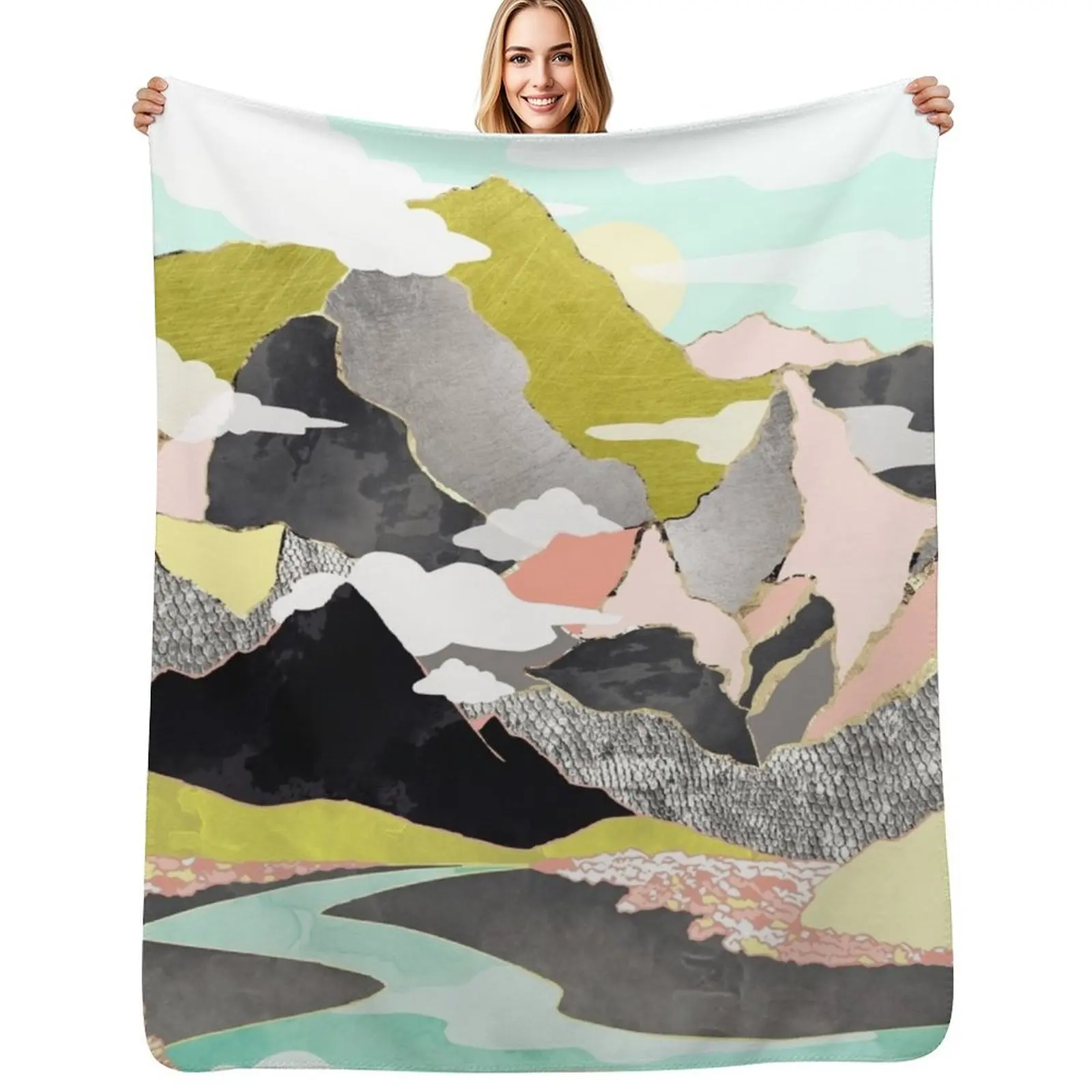 Summer River Throw Blanket Faux Fur Soft Warm Blanket for Bed
