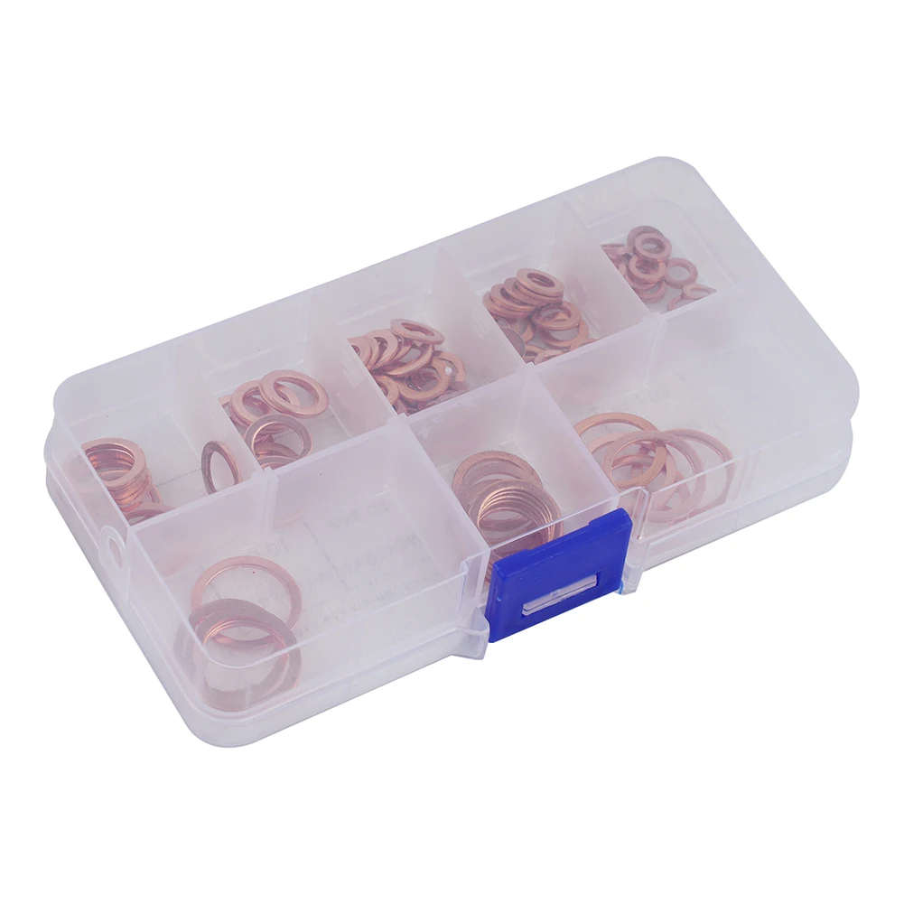 100PCS Copper Crush Washer Gasket Set M5-M14 Flat Ring Seal Kit For Oil Sump Fuel Hydraulic Fittings Engine Sealing Hardware