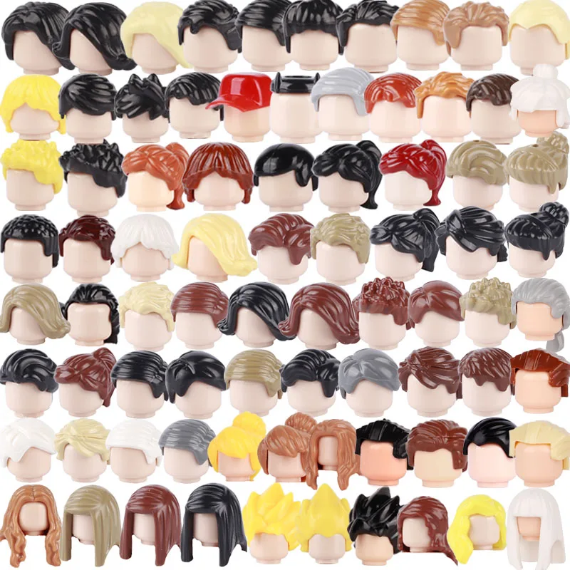 MOC City Figures Hairstyle Accessories Building Blocks Black Curly Hair Ponytail Headwear Boy Girls Head Body Parts Bricks Toys