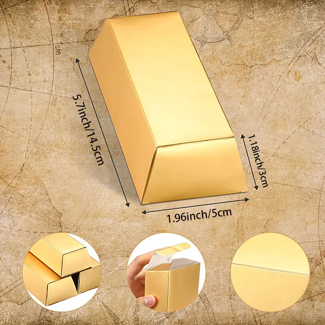 12pcs; Gold Bars Fake Bar Gift Box Golden Party Favor Chocolate Gold Coins Foil Treasure Brick Paper Boxes for Party Casino Them