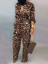 Leopard Gebunden Taille Langarm Overall Frauen Strampler Mode Ein Stück Overalls Beiläufige Overalls Streetwear Dropshipping