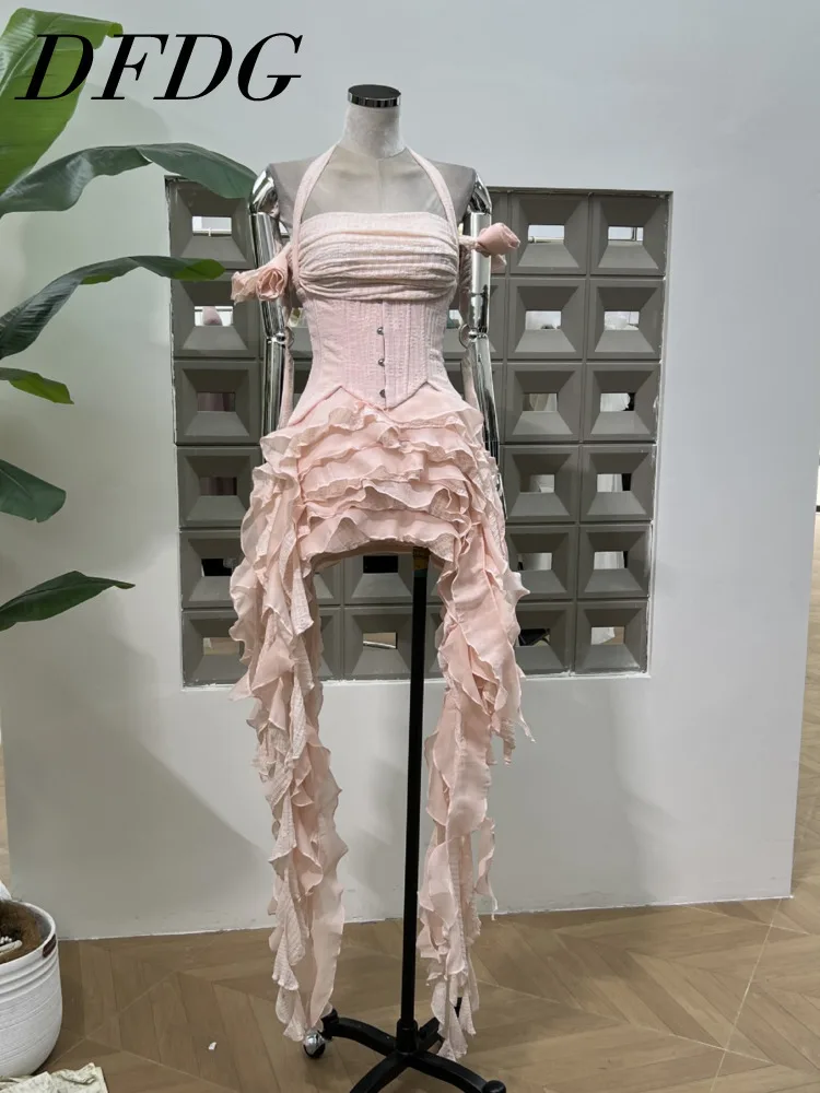 DFDG ثلاثي الأبعاد الأزهار 2025 أوائل الصيف المرأة الجديدة المتخصصة تصميم الشعور الأعشاب البحرية الشريط شرابة حمالة فستان غير منتظم #1