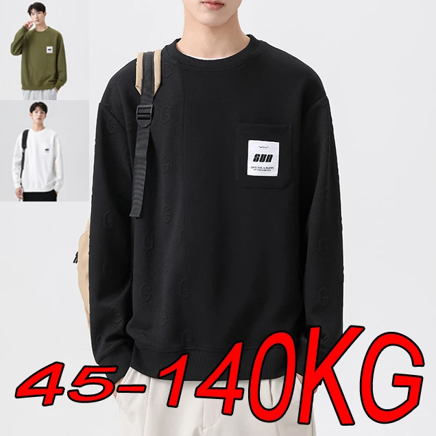 

6XL7XL8XL Plus Size Sweatshirts Men's Autumn Casual Round Neck Top Oversize Pocket Design Sports Pullover 45-140kg Can Be Worn