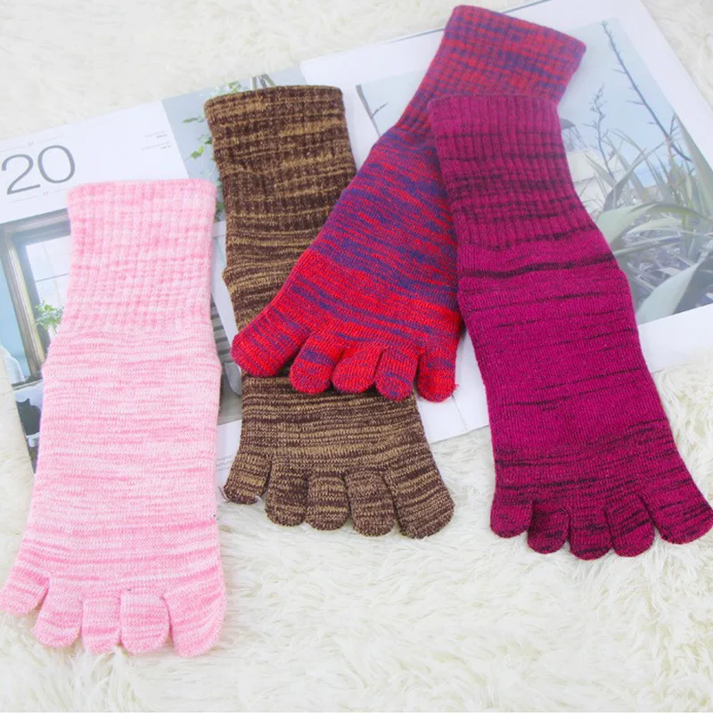 3 Pairs Winter Toe Short Socks Women Colorful Cotton Young Thick Keep Warm Against Cold Snow Five Finger Terry Thermal Socks