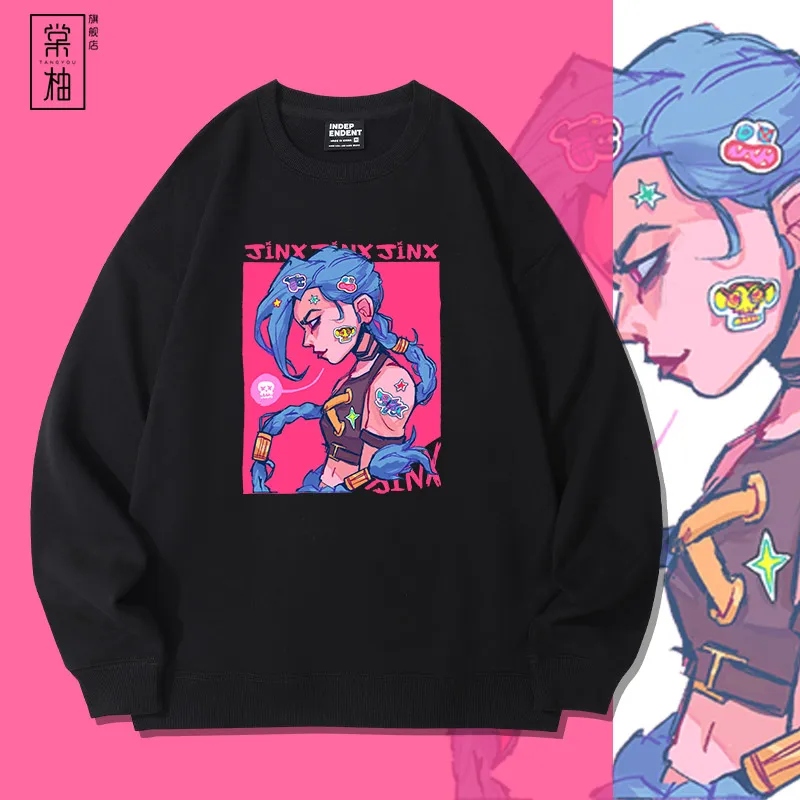 

Мужская тонкая толстовка JinX Double Ci Battle Game с принтом, длинными рукавами, свободного кроя, из хлопка, повседневная, удобная, в уличном стиле