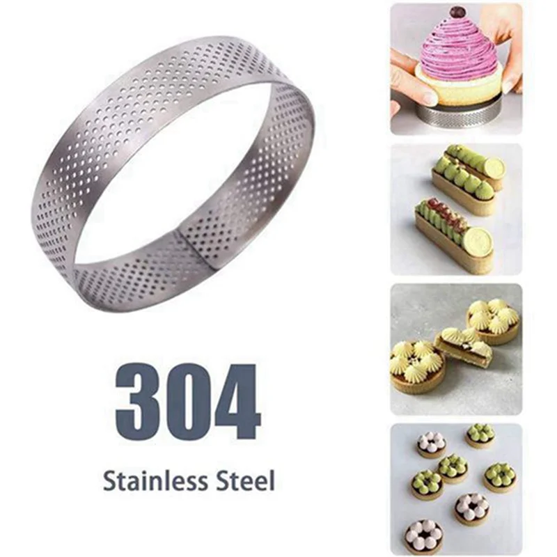 

AB35-40Pcs Circular Tart Rings With Holes Fruit Pie Quiches Cake Mousse Kitchen Baking Mould Perforated Cake Mousse Ring 8Cm