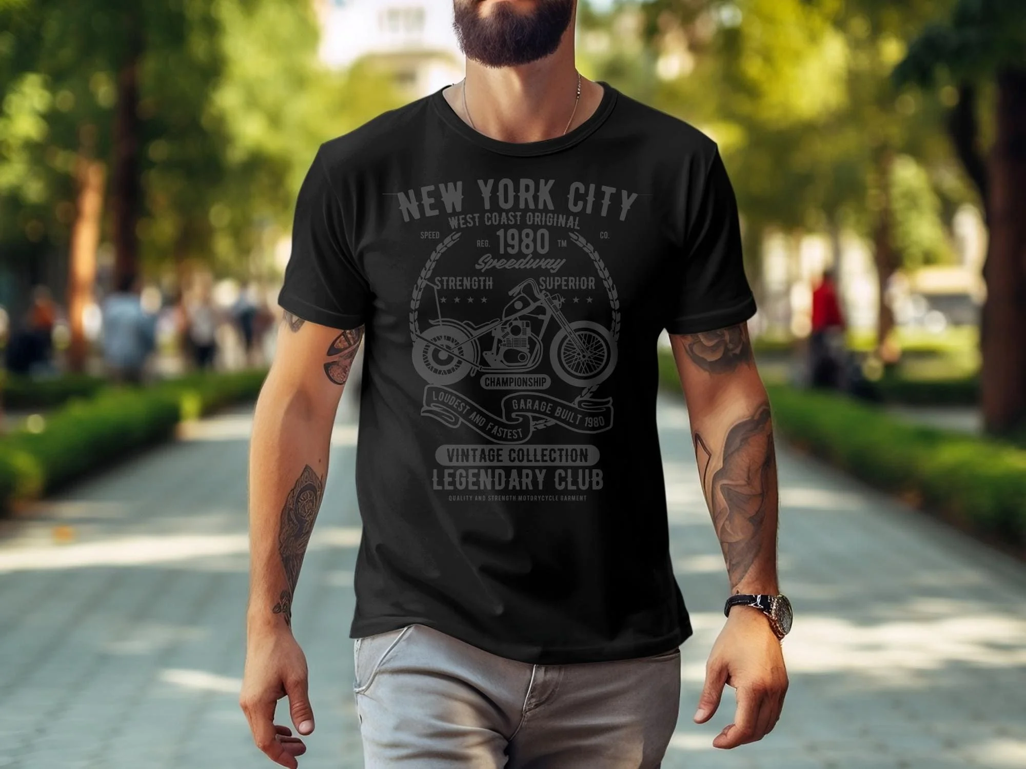 Vintage Motorcycle T Shirt NYC West Coast Speedway Biker 1980 Classic Bike PrinT Men's Motorbike Top