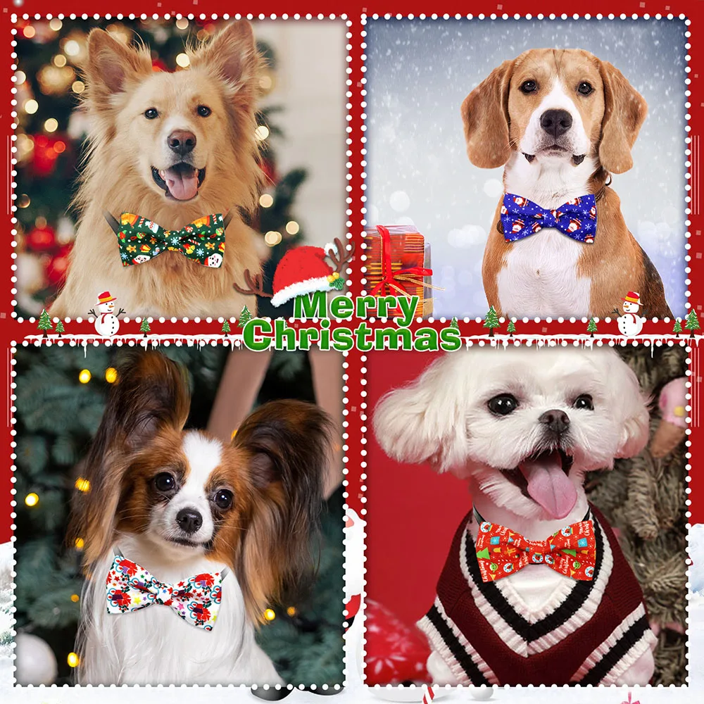 20/40PCS Winter Dog Collars With Elastic Bands Movable Christmas Dog Bowties Wholesale Pet Grooming Accessories For Dogs