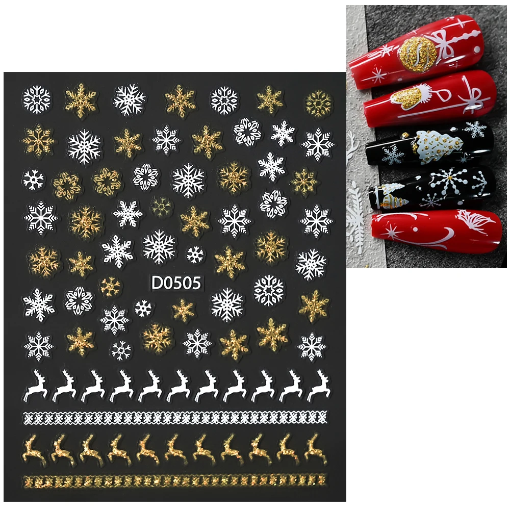 5D Goldern Glitter Kerst Sneeuwvlok/Bell Nail Art Sticker 8*10 cm Reliëf Glanzende Elanden, Bell, Sneeuwvlok Nail Decal DIY Xmas Slider