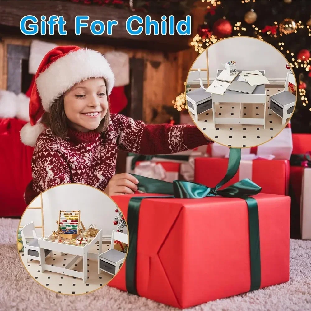 Kindertisch- und Stuhlset mit Stauraum, Tisch und Stühlen für Kinder von 2–5 Jahren