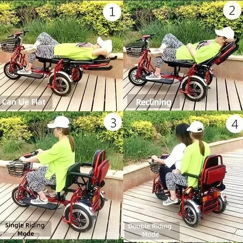 Folding Electric Scooter for Adults 3 Seats for Senior Family Dual Motor 350W x 2 Small Electric Tricycle with Backrest view 6