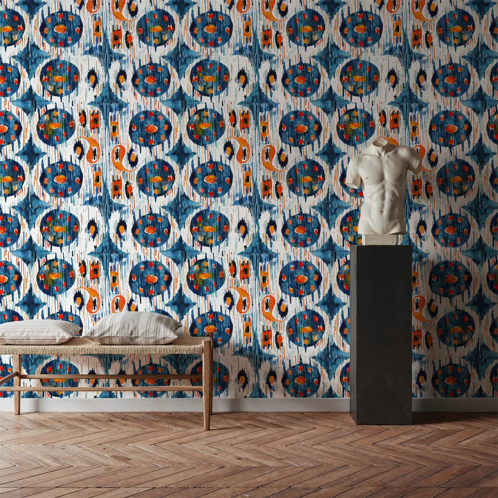 Niestandardowy niebieski okrąg – Ikat Woven Fabric recenzja i cena