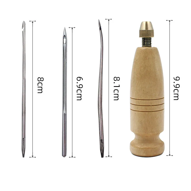 1Set DIY Leather Sewing Awl Needle With Wood Handle Set Leather Canvas Tent Shoes Repairing Tool Nylon Thread Leather Sewing Kit