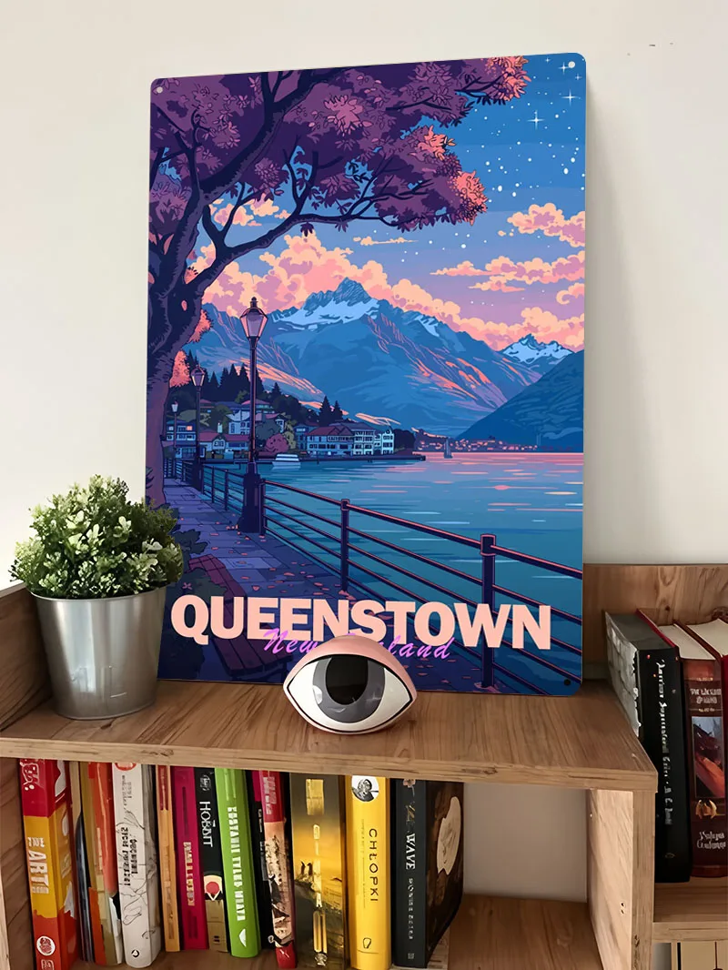 Queenstown نيوزيلندا المشارك الرجعية السفر صفيح تسجيل رجل الكهف علامات معدنية مخصصة للمنزل غرفة جدار ديكور فني عناصر ديكور المنزل