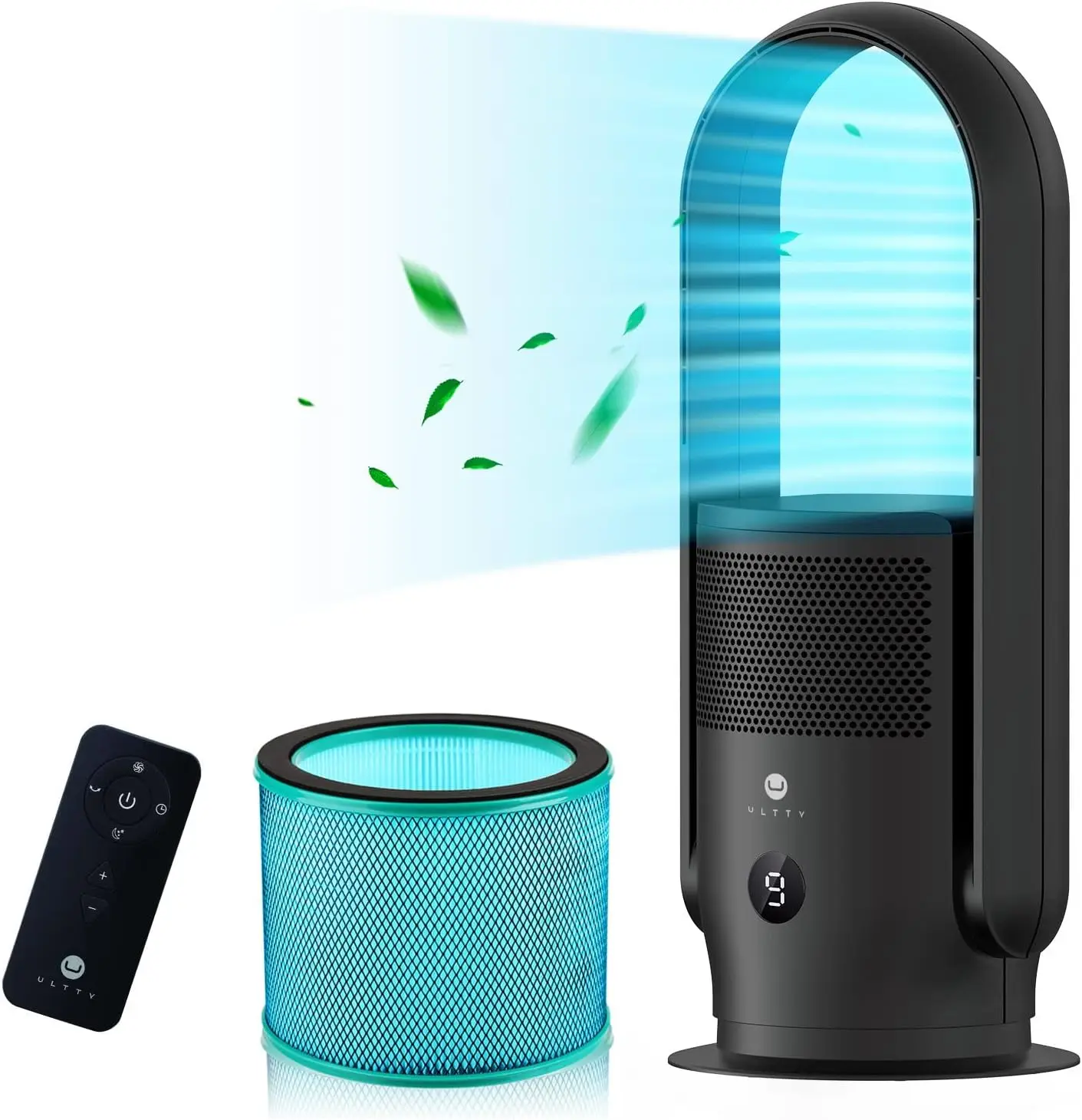 Bladeless Tower Fan and Air Purifier in one, 90° Oscillating Bladeless Fan with Remote, Touch, 8H Timer, Floor Fans for Bedroom