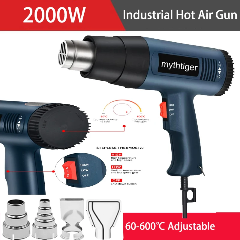 2000W Hot Air Gun Professional Electric Adjustable Temperature-controlled Building Hair dryer Soldering Tools Heat gun for car