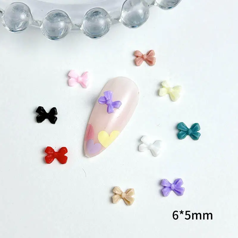 50PCS 3D Mini Minimalist Bow Nail Charms Solid Color Resin Bowknots Sweet Style Nail Art Decorations for DIY Manicure Supplies
