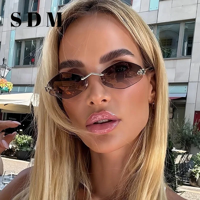 

Luxury Polygon Sunglasses for Women Hipster Irregular Rimless Sunglasses Ladies Small Metal Frame Vintage Rhombus Eyewear Brown