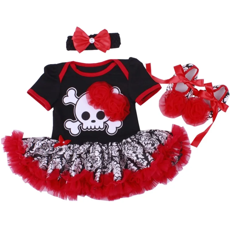 Skull Black Baby Girl Halloween Costumes Lace Petti Rompers Dresses Jumpsuit Fantasias Infantil Girls Clothes Infant Bebe Set