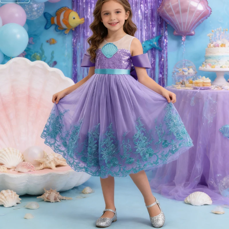 Little Mermaid Costume For Girls Purple Kids Mermaid Cosplay Costume Girls Carnival Birthday Prom Gown Girls Party Dresses