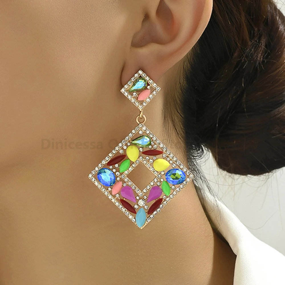 New Creative Design Multicolor Resin Crystal Glamorous Decor Dangle Drop Earrings For Women Trendy Luxury Wedding Party Jewelry