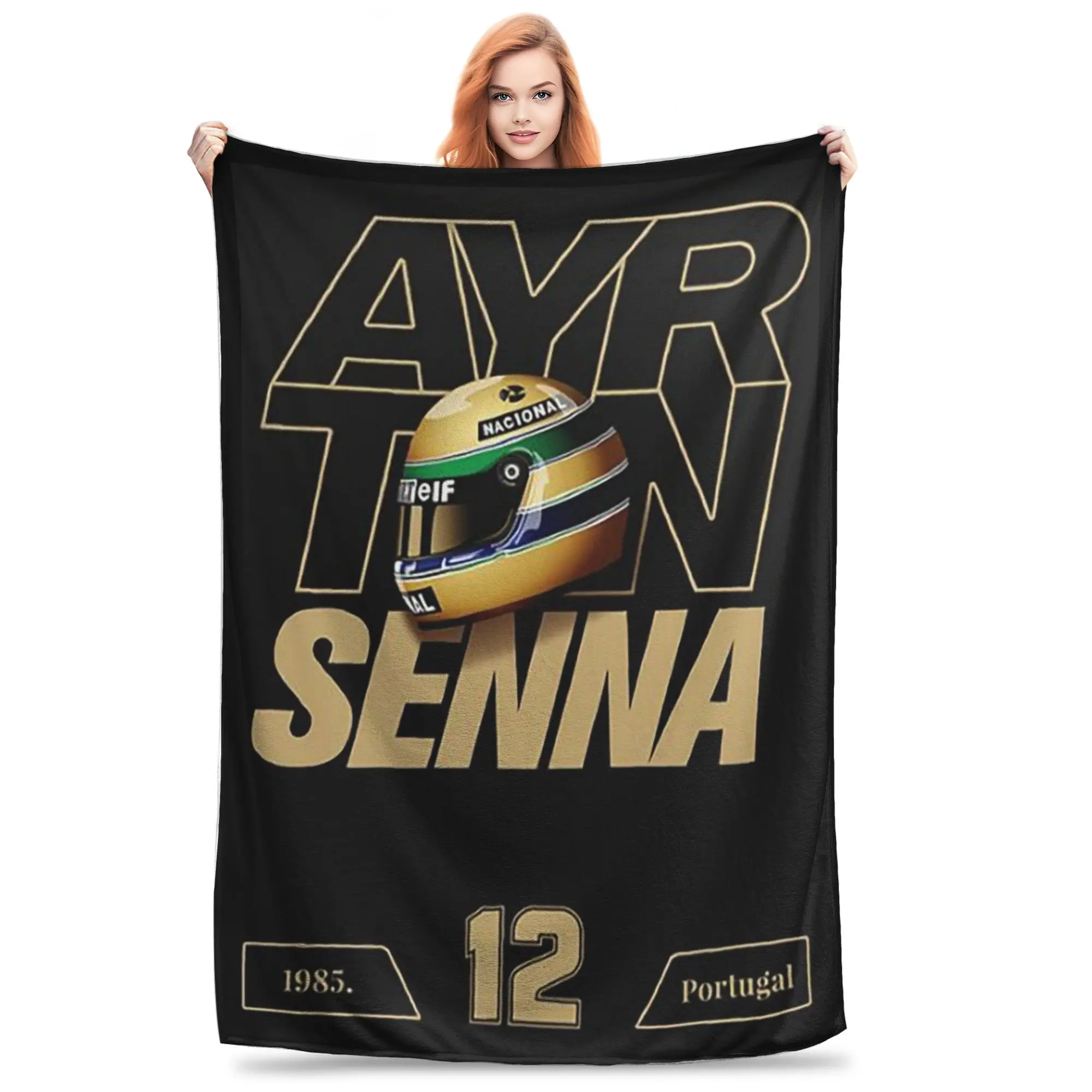 Flannel Throw Blanket Ayrton Senna 1991 Helmet Racing Warm Plush Blankets Soft Bedspread for Bed Living room Home Picnic Sofa