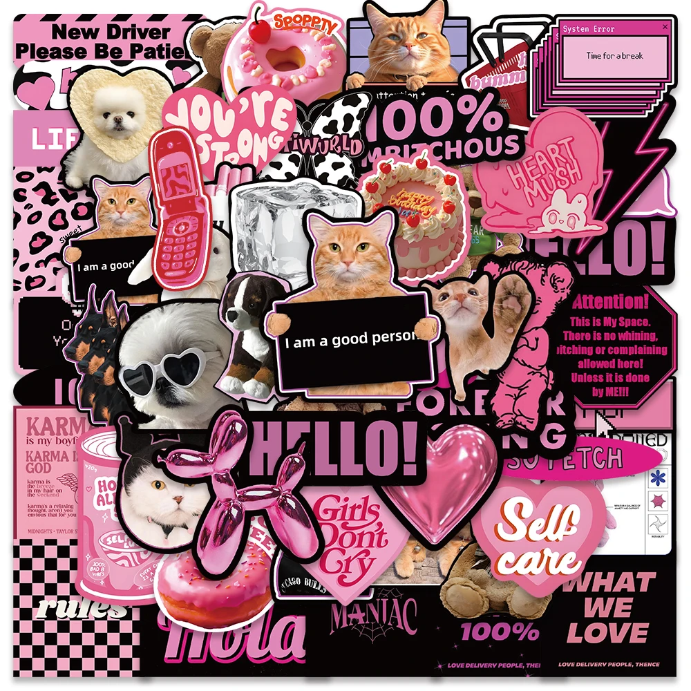 55/110PCS Pink Cool Girls Gothic 3D Ins Stickers Cute Anime Aesthetic Decals Phone Case Computer Stationery Car Children Toy