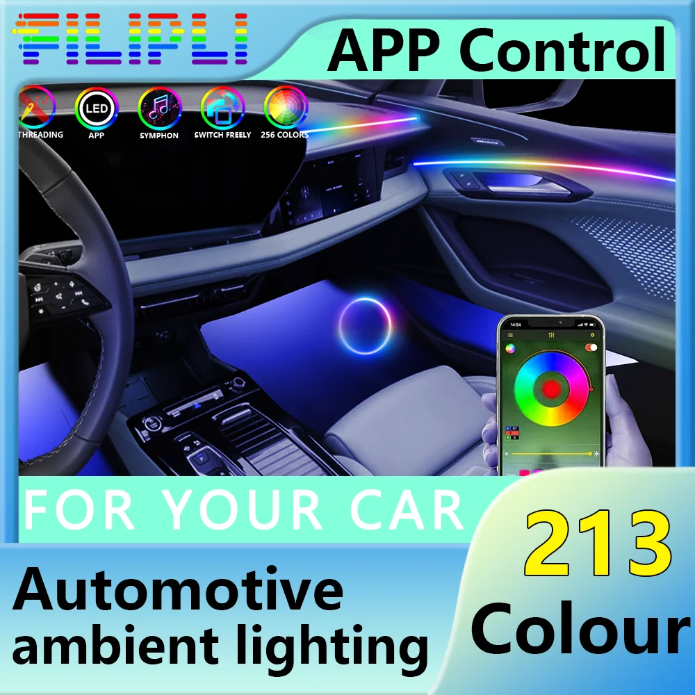 

6/18 in 1 Acrylic Car Ambient Light RGB 64 213 Hue Variety Acrylic APP Streamer Ambiance Lamp Kit For Autos