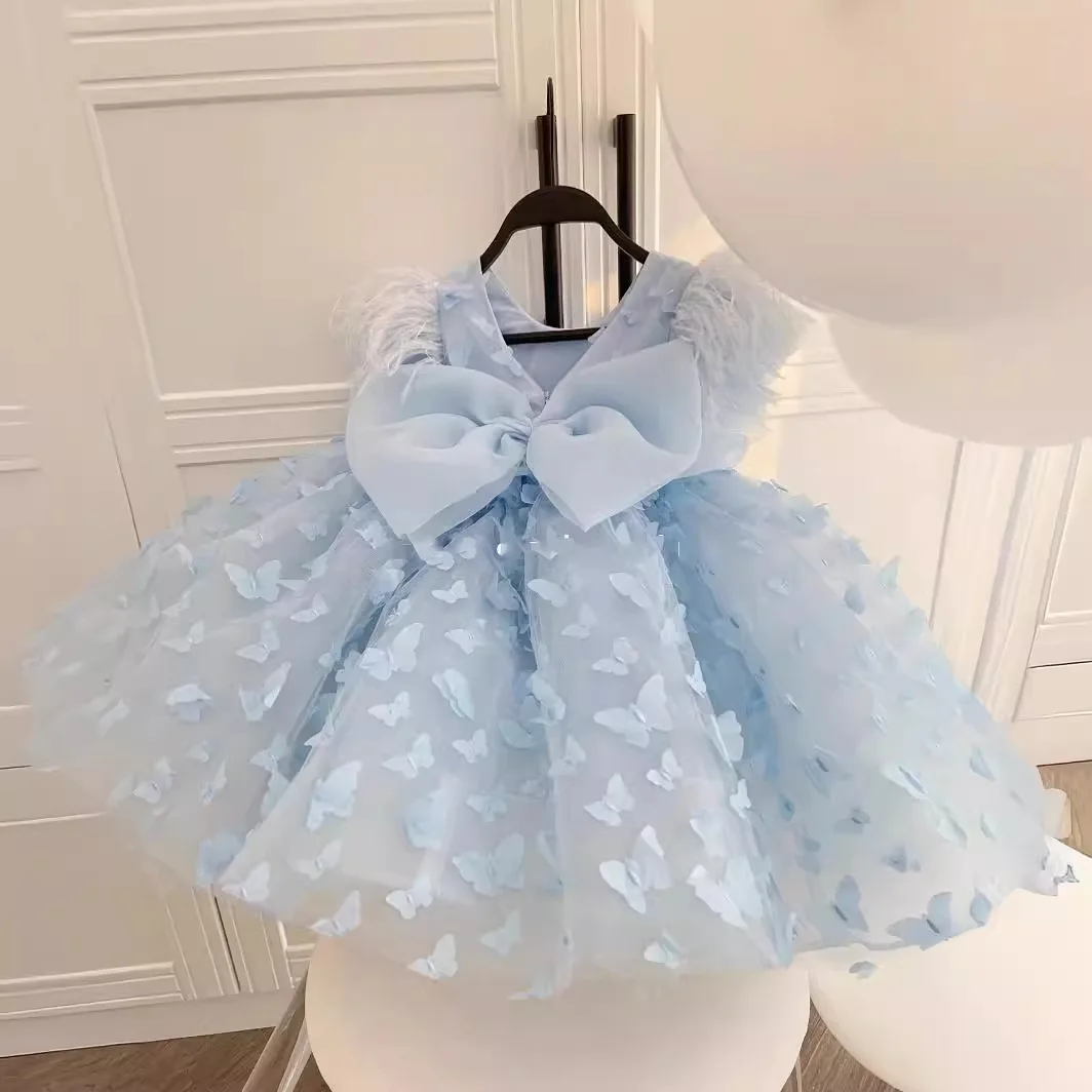 Luxury Children\'s Birthday Party Dresses Butterfly embroidered feathers Baby Girl\'s wedding ball evening princess bow tutu dress