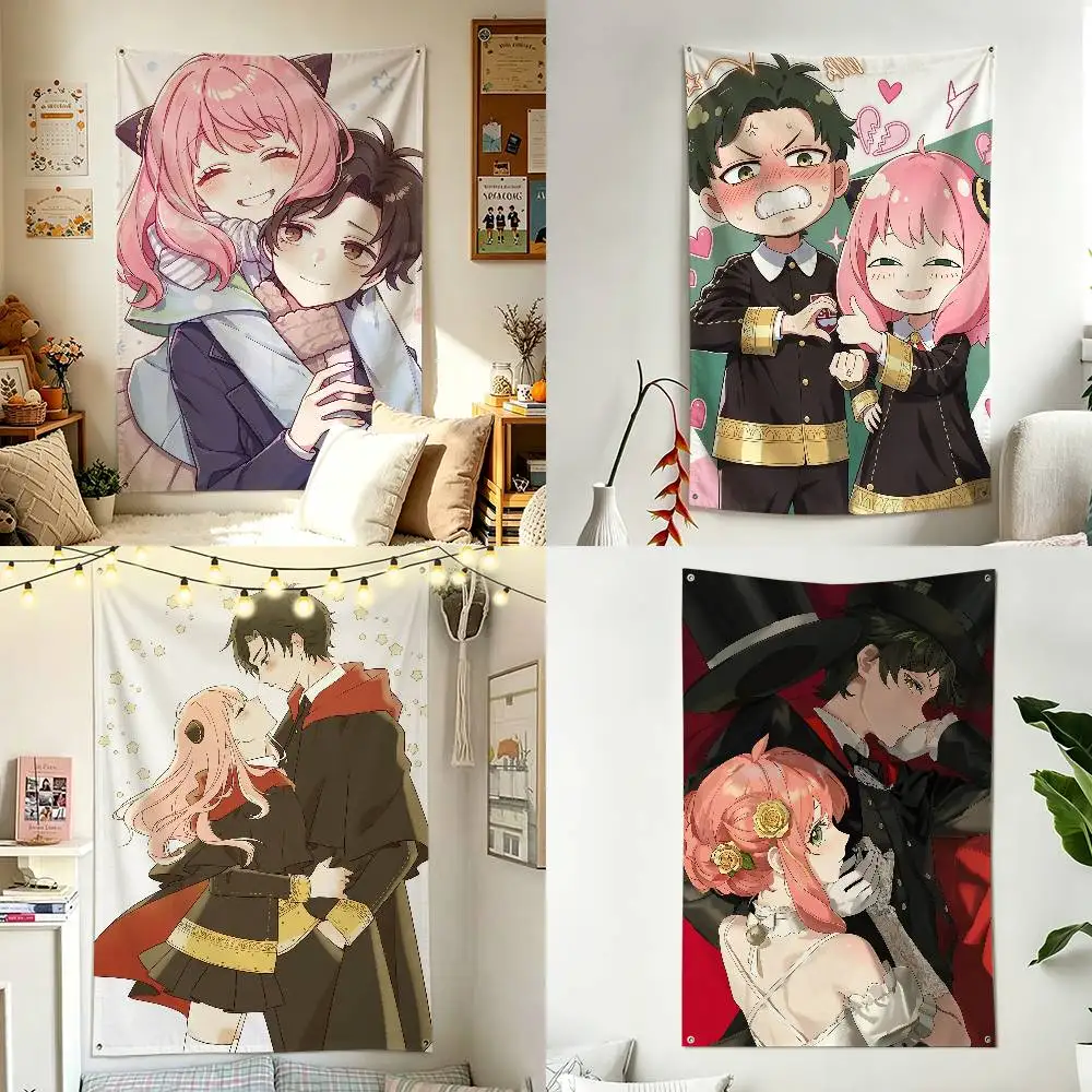 S-SPY Funny FAMILY Anya Forger Damian Vertical Flag Tapestry Wall Hanging Indoor Outdoor Home Decor