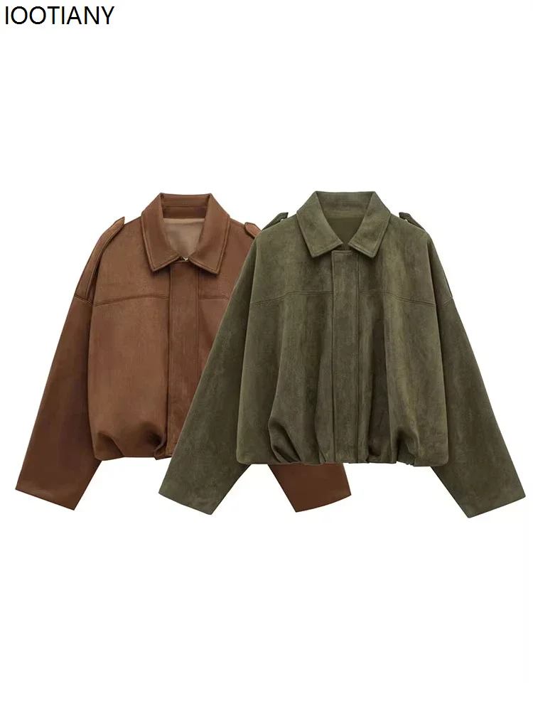 2025 Fashion Women's Pilot Jacket Oversized Fit Lapel Jacket Women's Multi-colour Street Style Zip-up Jacket Suede Baseball Coat