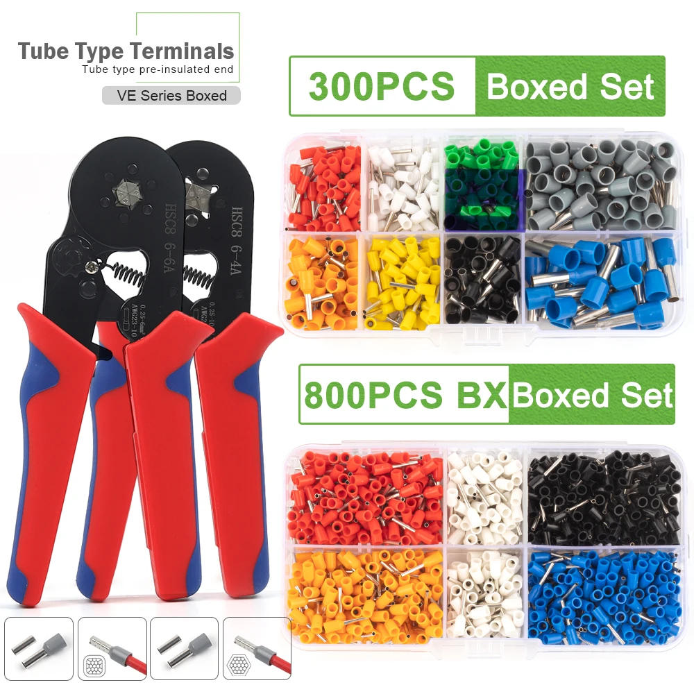 

VE Tubular Terminal Crimping Pliers HSC8 6-4A 6-6A Crimper Wire Mini Ferrule Crimper Tools Household Electrical Terminal Kit