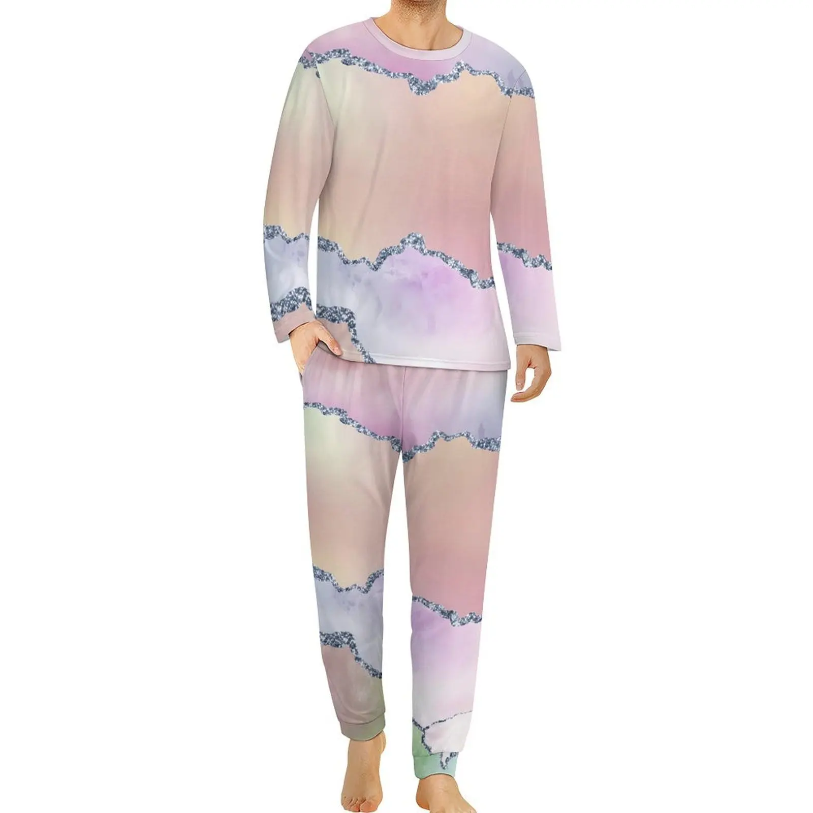 Watercolor Ombre Pajamas Male Colorful Print Kawaii Home Suit Autumn Long Sleeve 2 Pieces Aesthetic Graphic Pajama Sets Big Size