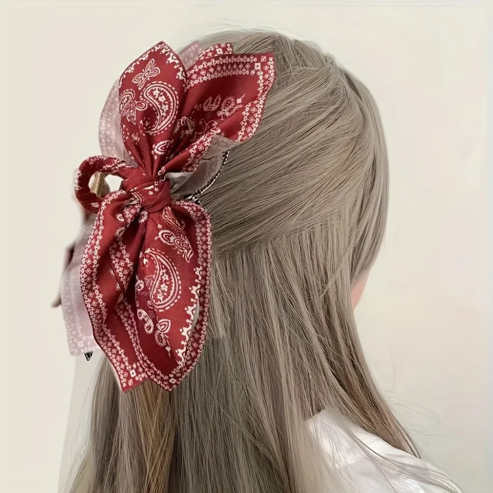 Retro Haarspange in Kaffeefarbe mit Cashew-Blumenmuster für Damen, trendige große Schleifen-Haarspange, Haarklammer für den Hinterkopf, Shark-Clip, Haar-Accessoires – Detail 7