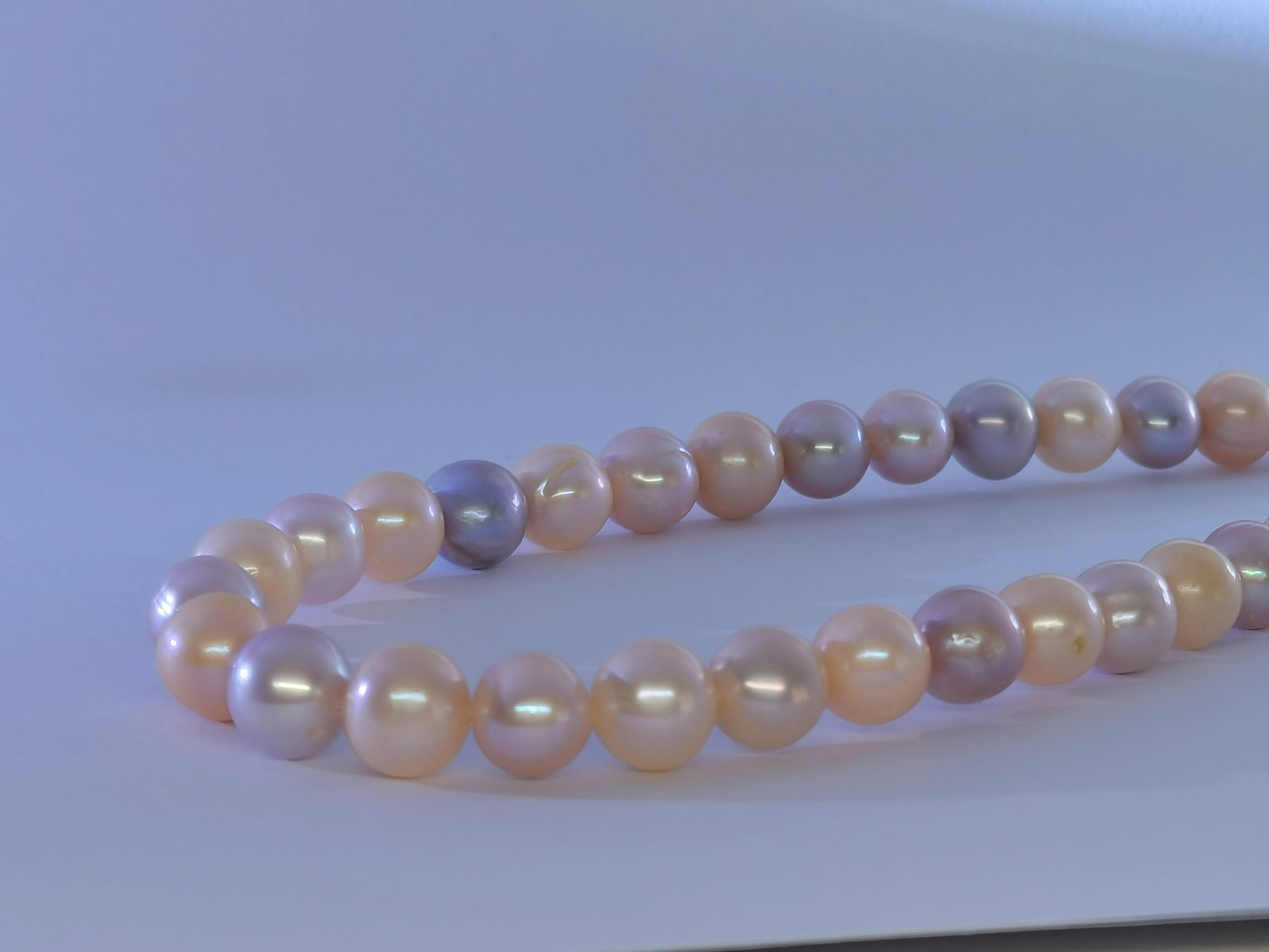 

AAAA 18"9-10mm SOUTH SEA GOLD PINK PURPLE MULTICOLOR ROUND PEARL NECKLACE” 18k/20 clasp