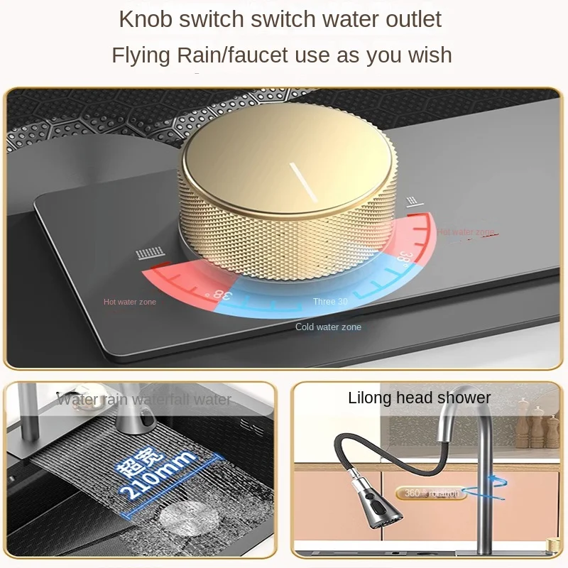 Digitale Display Honingraattechnologie Boerderij Regendans Waterval Gootsteen Met Cup Wasmachine Gootsteen Stainle