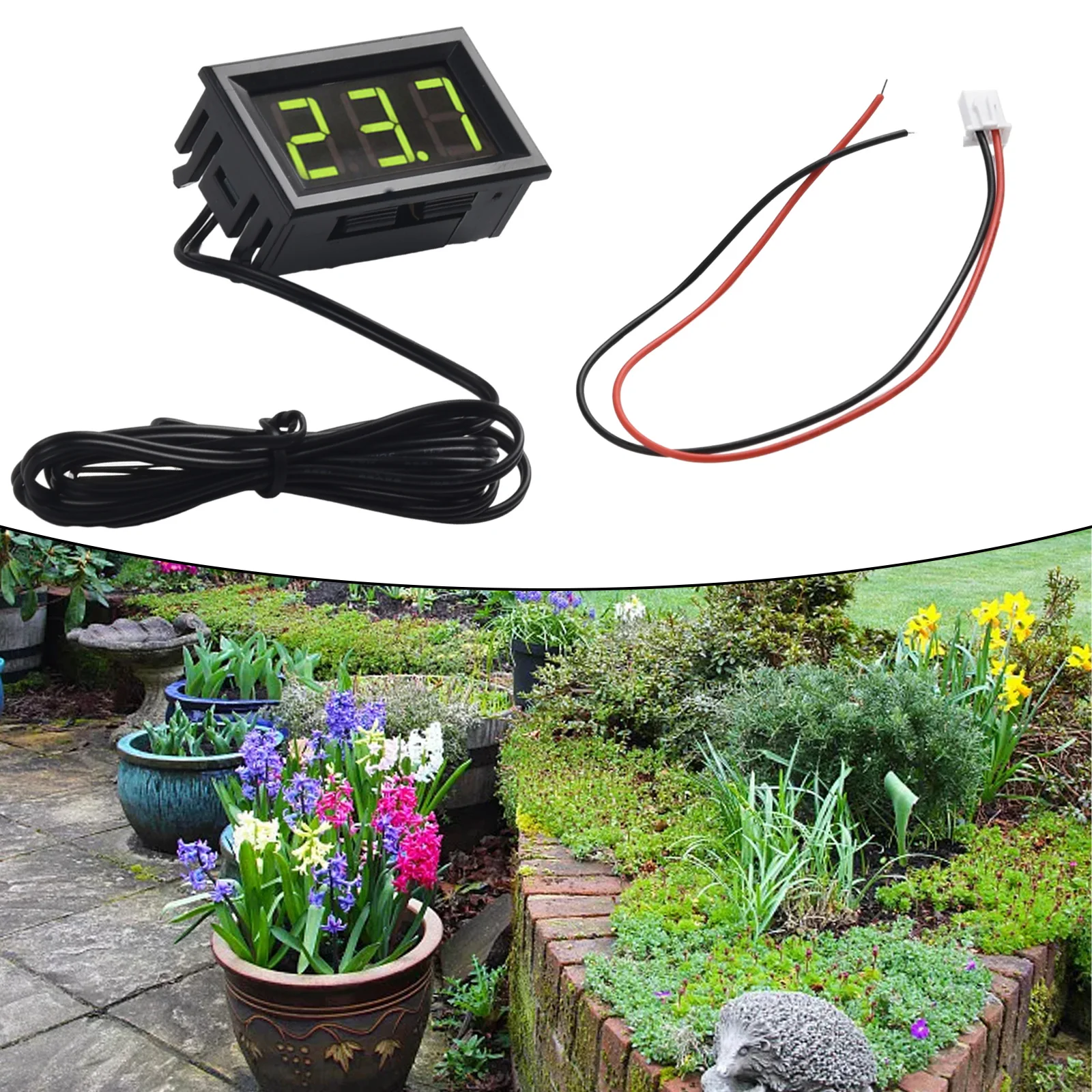 Car Temperature Panel Meter Gauge, Digital LED Thermometer with 1m Probe, Accurate Measurement, Red/Green/Blue Light Options