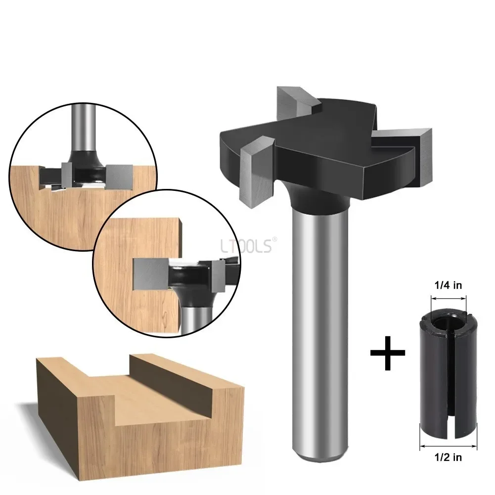 1/4 Handle 6-handle Three Bladed T-shaped Knife Woodworking Milling Cutter Slotting Milling Cutter Router Bits for Wooden Tools