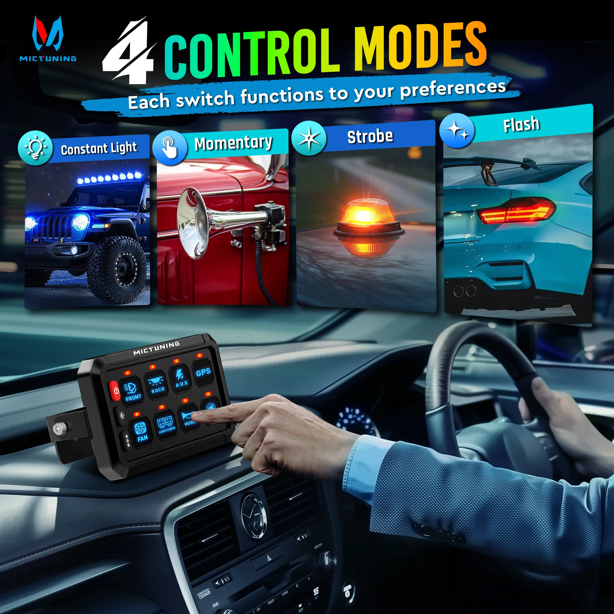 MICTUNING RGB 8 عصابة لوحة التبديل على الخروج تبديل التبديل لحظة التحكم في الدائرة نظام التتابع صندوق العالمي جراب اللمس لشاحنة #4