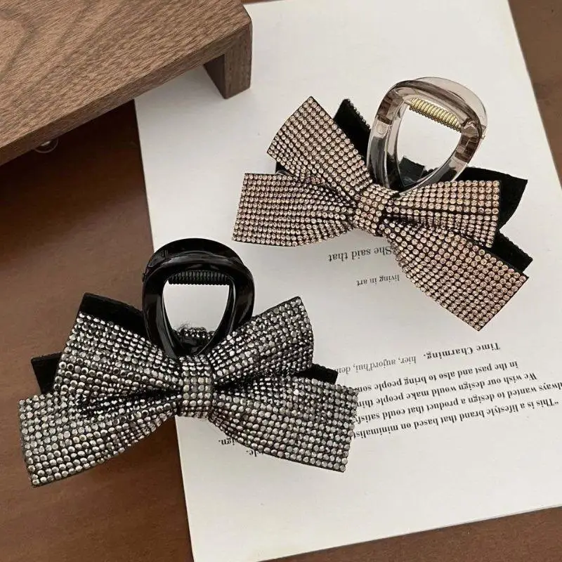 

Корейский двухсторонний полный кристаллический бант, зажим для волос для женщин, аксессуары для укладки, заколка для волос с бантом, кристалл, высокий хвост, зажим в виде акулы