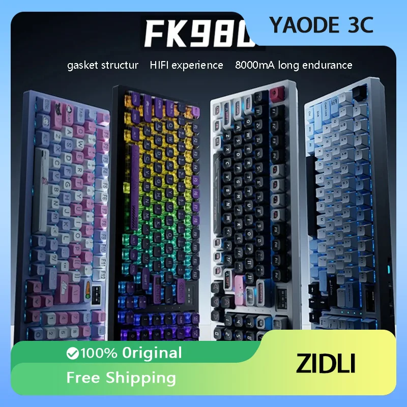 

Механическая клавиатура ZIDLI FK980 с тремя режимами под заказ, 99 клавиш, RGB, горячая замена, низкая задержка, HiFi, игровая Офисная Клавиатура