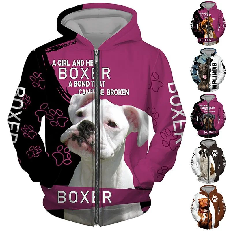 

Funny Dog Pattern Zip Up Hoodies Fashion Casual Long Sleeve Men Women 3D Animals Printed Zipper Hoodie Loose Trend Sweatshirts