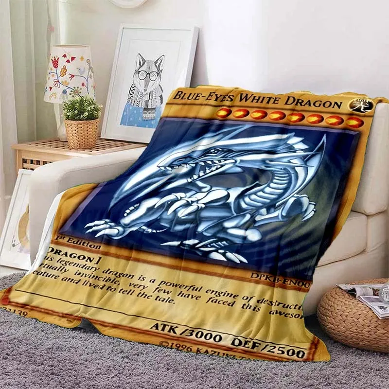 

3D anime Yu-Gi-Oh card blanket, blue eyes, white dragon, anime cartoon, soft plush blanket, bedroom bedspread, home decoration