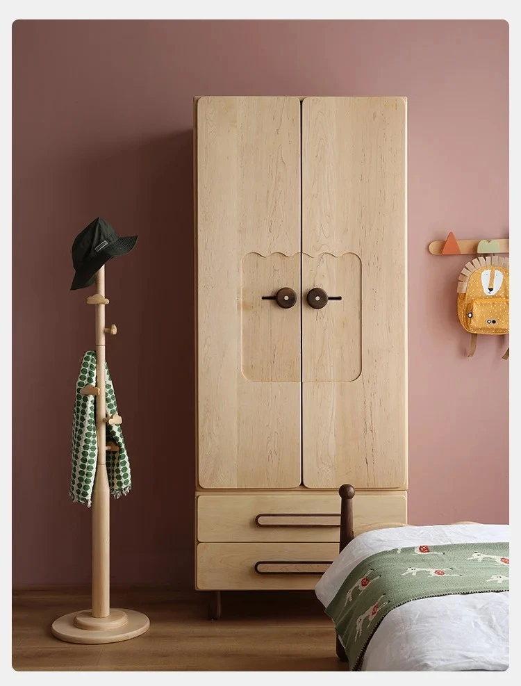 Armario nórdico totalmente de madera maciza para niños, armario de dormitorio, colección de almacenamiento combinada multifuncional