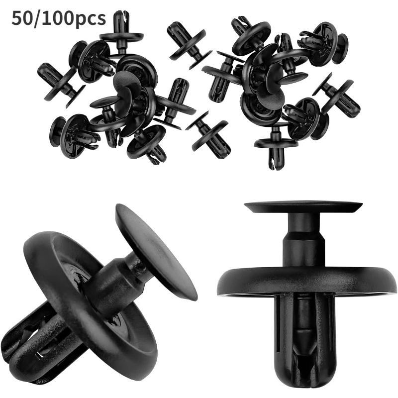 50Pcs/100pcs Diameter 7mm Black Plastic Auto Fasteners Rivets Clips  Vehicle Car Bumper Door Panel Fender Liner Clips Retainer