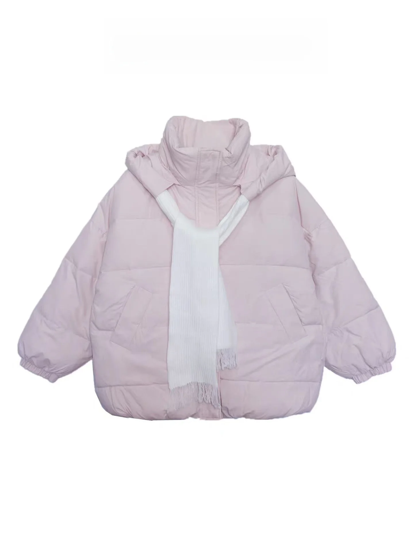 

Утепленная зимняя хлопковая куртка Sweet Sle с отстегивающимся розовым шарфом, женская теплая верхняя одежда в корейском стиле, свободный крой, на молнии